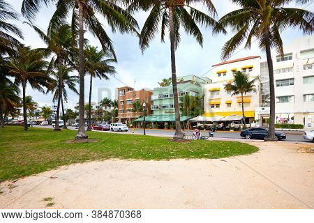 South Beach, Miami Beach, Florida, United States - March 12, 2012: Stores And Hotels Of Art Deco Sty