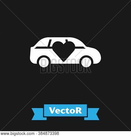 White Luxury Limousine Car Icon Isolated On Black Background. For World Premiere Celebrities And Gue