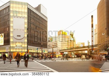 Ginza, Tokyo, Kanto Region, Honshu, Japan, Asia - April 17, 2010: High End Stores At Sukiyabashi Cro