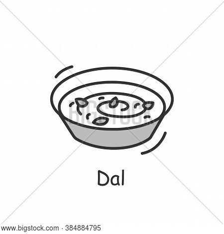 Dal Line Icon. Indian Subcontinental Cuisine. Dried Pulses Soup. Traditional Delicious Indian Dish. 