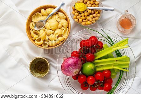 Cooked Pasta Chickpeas Vegetables Salad Vegetarian Food