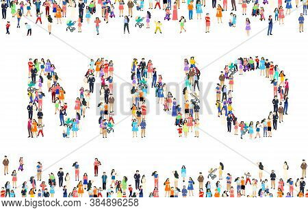 Large Group Of People In Letter M, N, O Sign. People Font Set. Vector