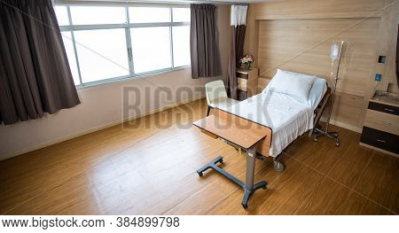 Recovery Room With Bed And Comfortable Medical. Interior Of Empty Hospital Room.