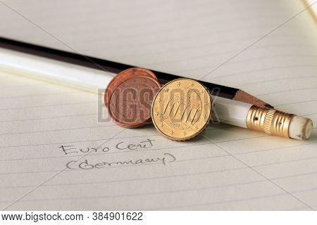 Ten Germany Euro Cent On Obverse, The Brandenburg Gate, Symbol Of The Division Of Germany And Its Su