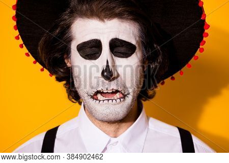 Photo Of Creepy Sad Mime Guy Eyes Closed Crying Desperate Hopeless Realise Died Loser Wear White Shi