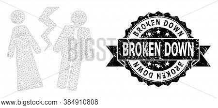Broken Down Scratched Stamp And Vector Broken Wedding Mesh Structure. Black Stamp Includes Broken Do