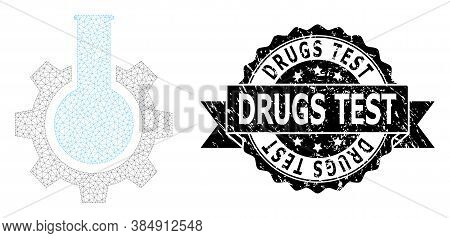 Drugs Test Textured Stamp Seal And Vector Chemical Industry Mesh Model. Black Stamp Seal Contains Dr