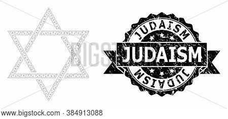 Judaism Corroded Stamp And Vector David Star Mesh Model. Black Seal Includes Judaism Tag Inside Ribb