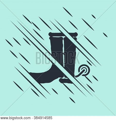 Black Cowboy Boot Icon Isolated On Green Background. Glitch Style. Vector