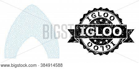 Igloo Scratched Stamp Seal And Vector Igloo Home Mesh Model. Black Stamp Seal Contains Igloo Caption