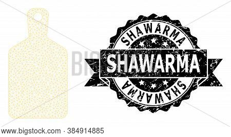 Shawarma Corroded Stamp Seal And Vector Cutting Board Mesh Model. Black Stamp Seal Includes Shawarma