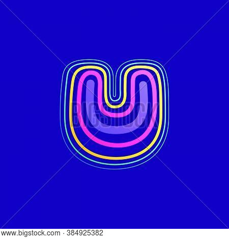 Colorful Line U Letter Logo. This Icon Made Of Stroke Can Be Used For A Nightlife Advertising, Carto