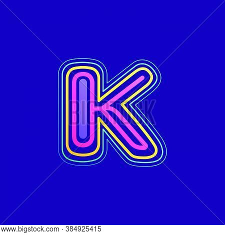 Colorful Line K Letter Logo. This Icon Made Of Stroke Can Be Used For A Nightlife Advertising, Carto