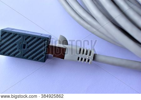 Lan Cable Patch Cord White Cord On White Background With Adapter