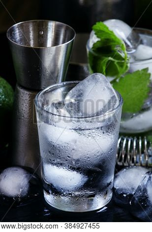 Making Cocktails, Bar Tools, Ice And Alcohol, Selective Focus