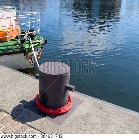 Different Bollards And Technical Installations Of Vessel Traffic At The Kiel Port