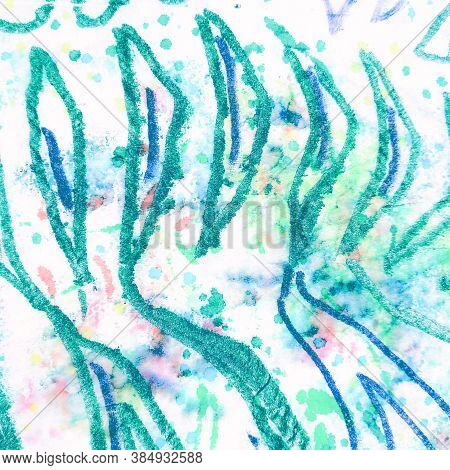 Tropical Illustration. Mint Animal Skin Background. Turquoise Watercolour Leopard Pattern. Wild Leo 