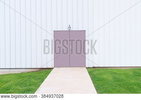 Horizontal Shot Of A Double Door In A Commercial Building With Copy Space.