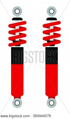 Car Shock Absorber In Color Flat Style. Spare Parts For Repair In Car Workshop. Absorption Of Impact