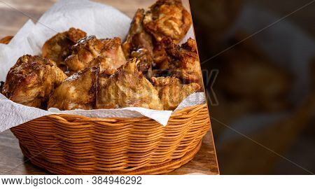 Brazilian Style Deep Fried Chicken. Called Frango A Passarinho. Selective Focus. Space For Text.