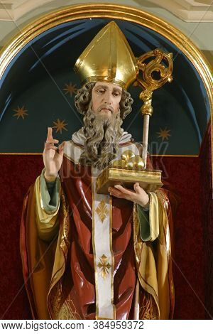 DONJA ZELINA, CROATIA - JUNE 26, 2013: Saint Nicholas, statue on the main altar in the parish church of Saint Nicholas in Donja Zelina, Croatia