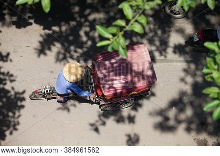 hanoi, vietnam Aug 28,2016: dailylife in vietnam. Tourist look around Hanoi's Old Quarter by pedicad