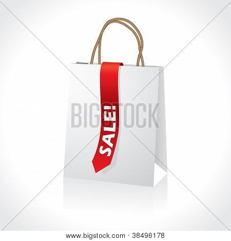 Shopping hvid Paperbag med rødt bånd