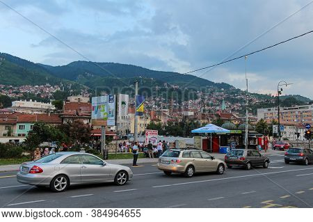 Sarajevo, Bosnia And Herzegovina - July 3rd 2018: A View Across Obala Kulina Bana To The Bistrick Ne