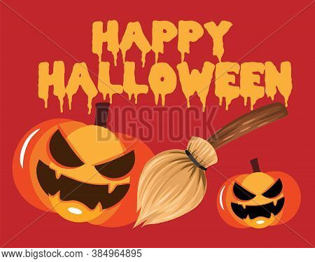 Halloween Banner Or Card On Red Background
