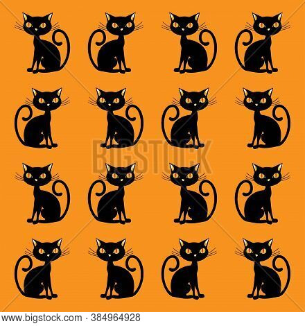 Black Cat On Yellow Background, Halloween Texture