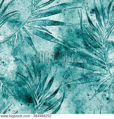 Exotic Seamless Pattern. Turquoise Cosmic Background. Fashion Hand Drawn Texture. Exotic Seamless Pa