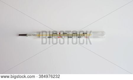 Mercury Probe For Measuring Body Temperature.top View On White Background