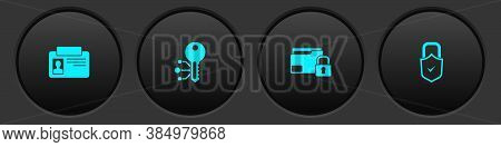 Set Identification Badge, Cryptocurrency Key, Folder And Lock And Lock Check Mark Icon. Vector