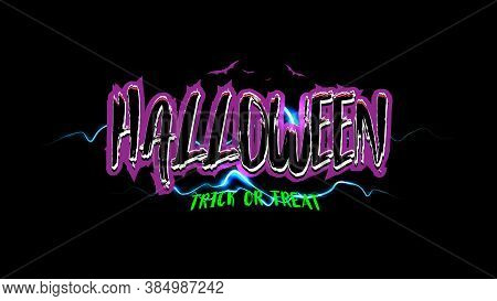 Happy Halloween Trick Or Treat Text Banner. Vintage, 80s, 90s And Old Retro Style Font Alphabet. T-s