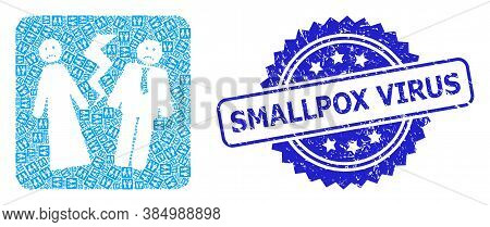 Smallpox Virus Corroded Seal Imitation And Vector Recursion Collage Broken Wedding. Blue Seal Has Sm