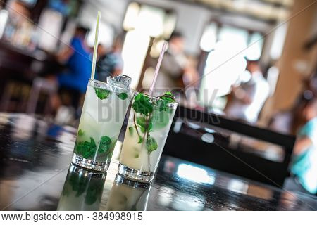 Mojito Cocktail In A Bar In Cuba / Havana