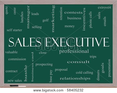 Sales Executive Word Cloud Concept On A Blackboard