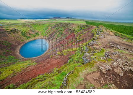 Lake in round volcano crater