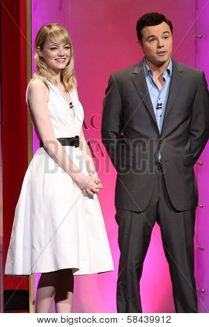 Emma Stone and Seth McFarlane at the 85th Academy Awards Nominations Announcement, AMPAS Samuel Goldwyn Theater, Beverly Hills, CA 01-10-13