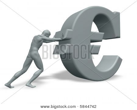 Hombre empuja Euro