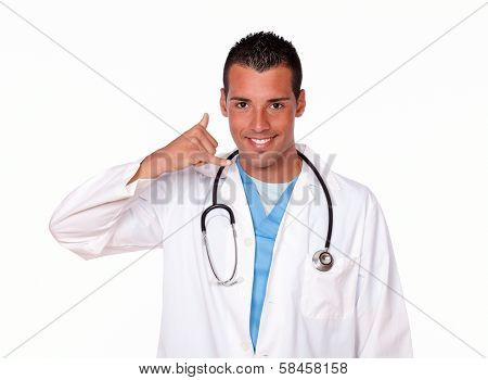 Charming Doctor On White Coat With Call Sign