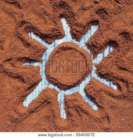 Painted sun on ground coffee