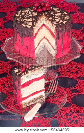 Red Cake With Poppy Seeds, Marzipan And Chocolate