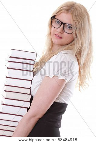 Beautiful Young Woman With Books White Background