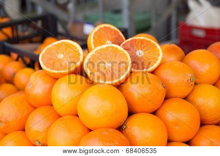 Fresh oranges on a market
