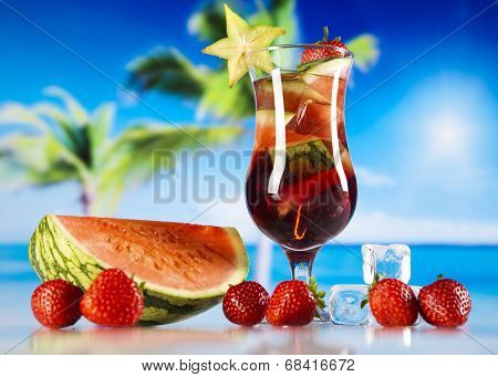 Fresh fruit drink on a beach 