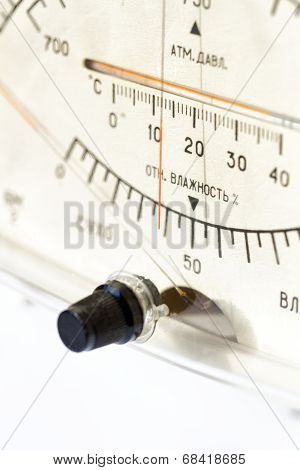 Closeup  Of Old Combined Barometer, Hygrometer And Thermometer Device