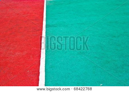 Fake Grass And White Line As Background.