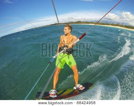 Kiteboarding, Fun in the Ocean, Extreme Sport. 