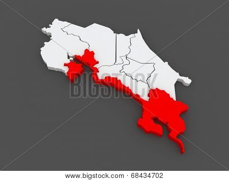 Map of Puntarenas. Costa Rica. 3d